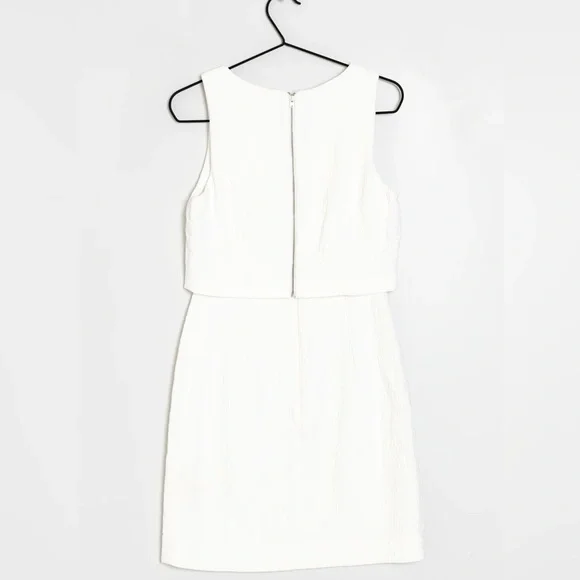 REISS Size 10 Ivory Sleeveless Mini Dress w/ Overlay & Back Zipper Round Neck - Picture 2 of 8